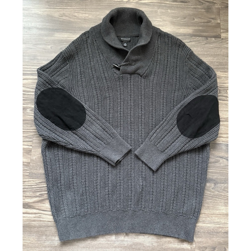 Rochester Grandpa Sweater Men's‎ 3XL Cable Knit 100% Cotton Gray Toggle Collar
